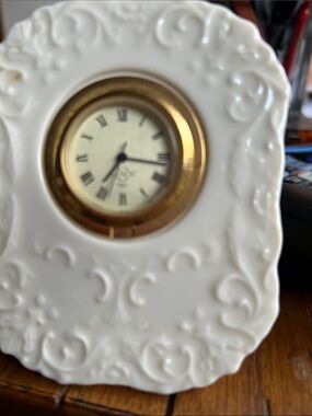 Lenox White Ceramic Mantel Clock with Gold Bezel